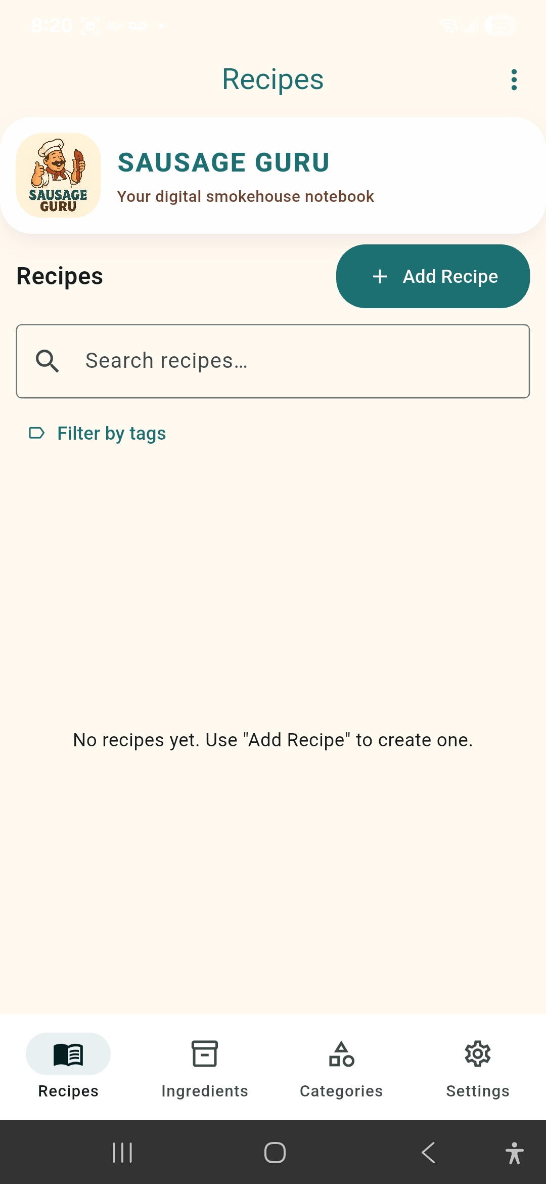 Recipe list screen
